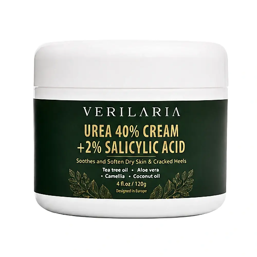 Verilaria_Urea_Cream_same_size_enhanced Intenzív regeneráló krém lábakhoz és kezekhez, Premium, 40% karbamid + 2% szalicilsav, Verilaria, kókusz- és kaméliaolajjal, 100 g - Image 1